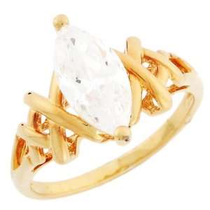   Gold Marquise CZ Solitaire Engagement Ring Unique Design Jewelry