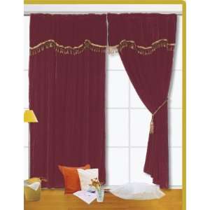  Velvet Maroon Curtain Set w/ Valance/Sheer/Tassels
