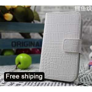 White Genuine Leather Flip Wallet Case Cover for the Samsung Galaxy 