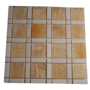   Honey Onyx 2X2 White Line 1/2X2 White Dot 1/2X1/2 Marble Tile